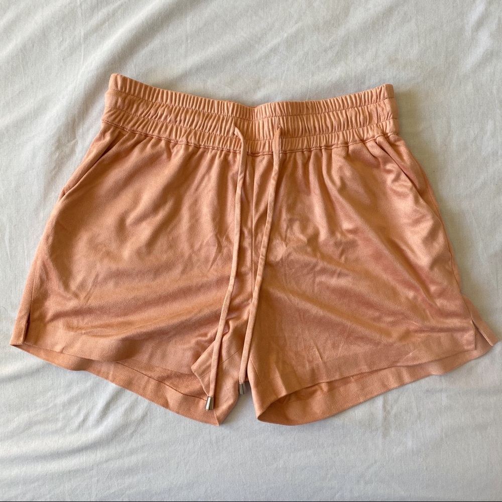 Mango peachy pink velvet-like high waisted shorts